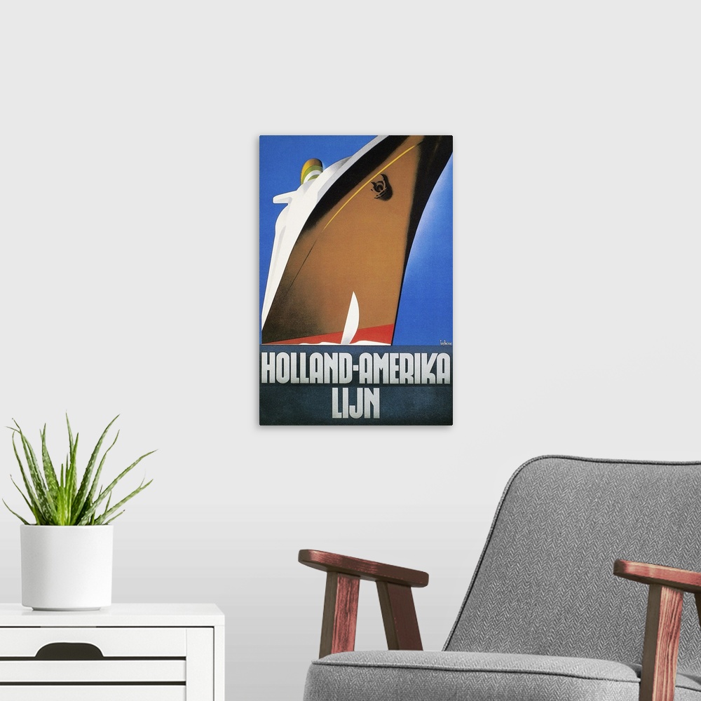 A modern room featuring Poster by Wim ten Broek for Holland America Line, 1932.
