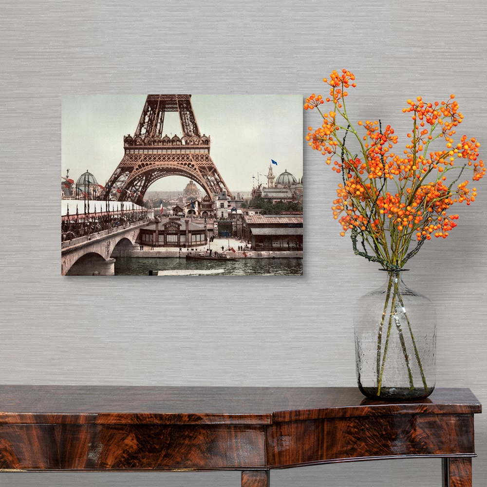 A traditional room featuring A view of the Eiffel Tower and a general view of the grounds of the Exposition Universelle of 190...