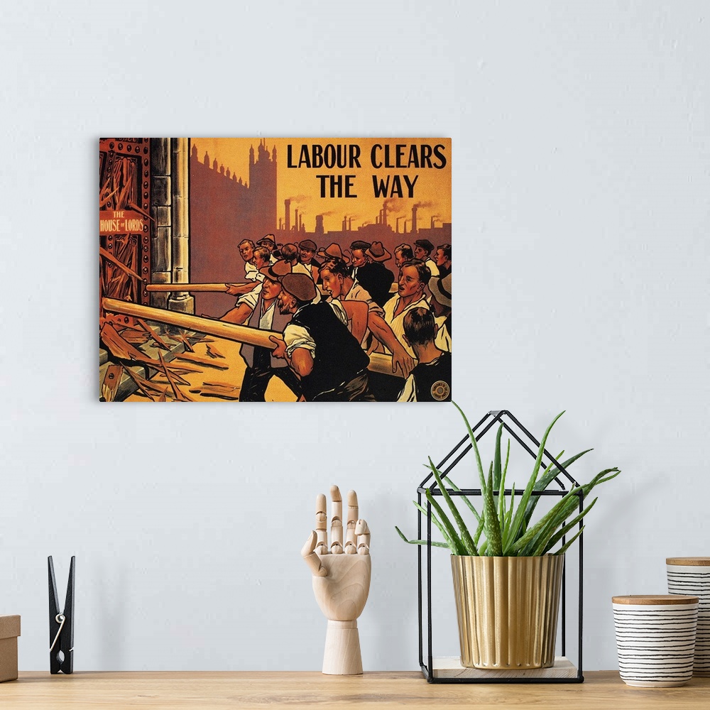 A bohemian room featuring 'Labour clears the way.' Labour Party poster of 1910 challenging the House of Lords' rejection of...