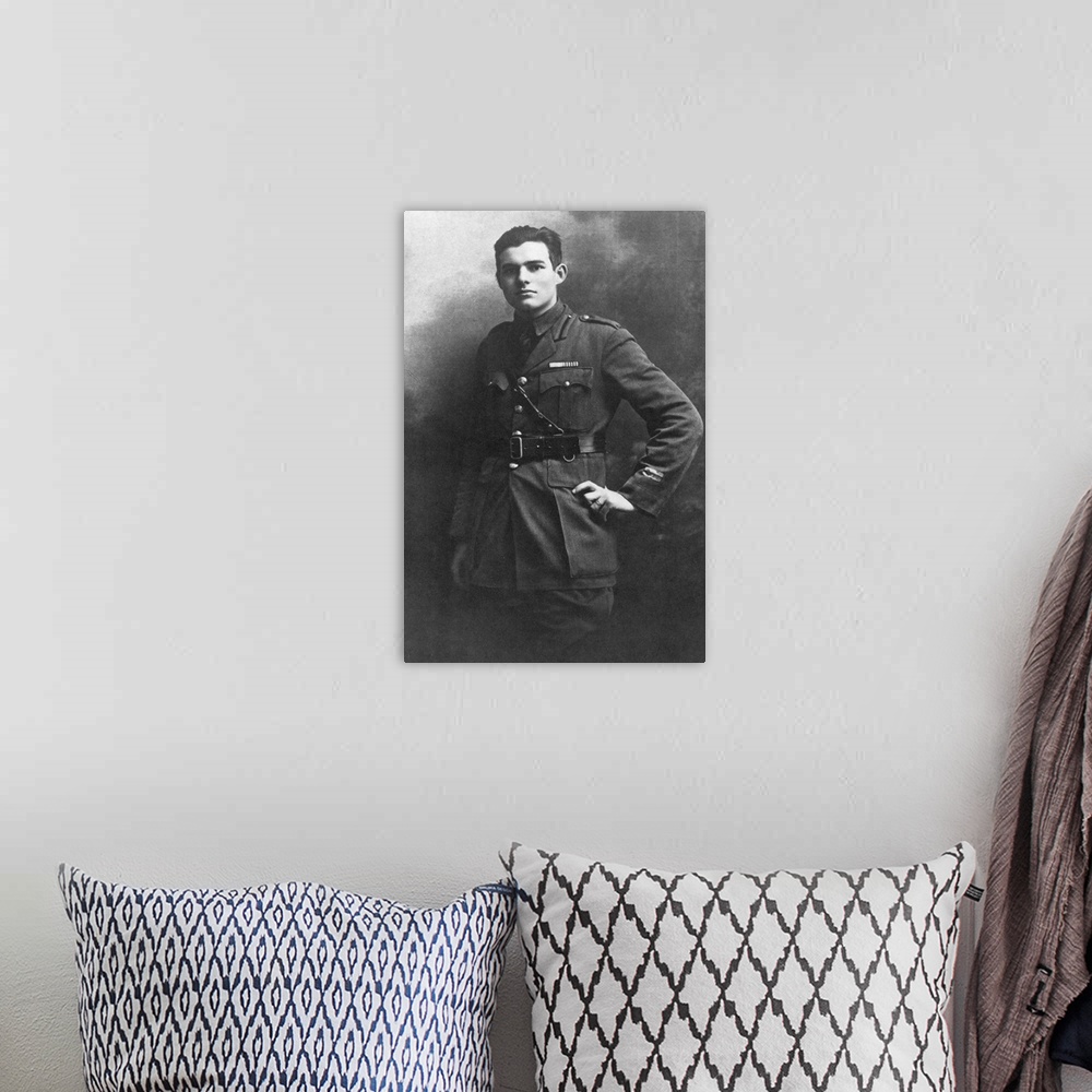 A bohemian room featuring American writer. As a soldier in World War I, Milan, photographed 1918.