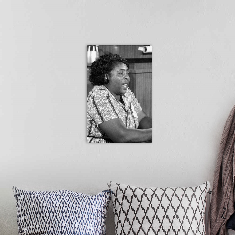 A bohemian room featuring FANNIE LOU HAMER (1917-1977). American civil rights activist. Speaking as a member of the Mississ...
