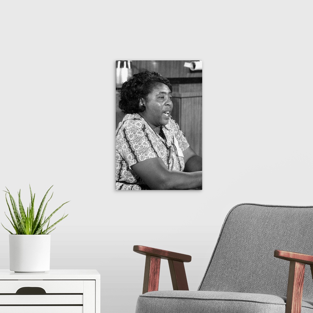 A modern room featuring FANNIE LOU HAMER (1917-1977). American civil rights activist. Speaking as a member of the Mississ...