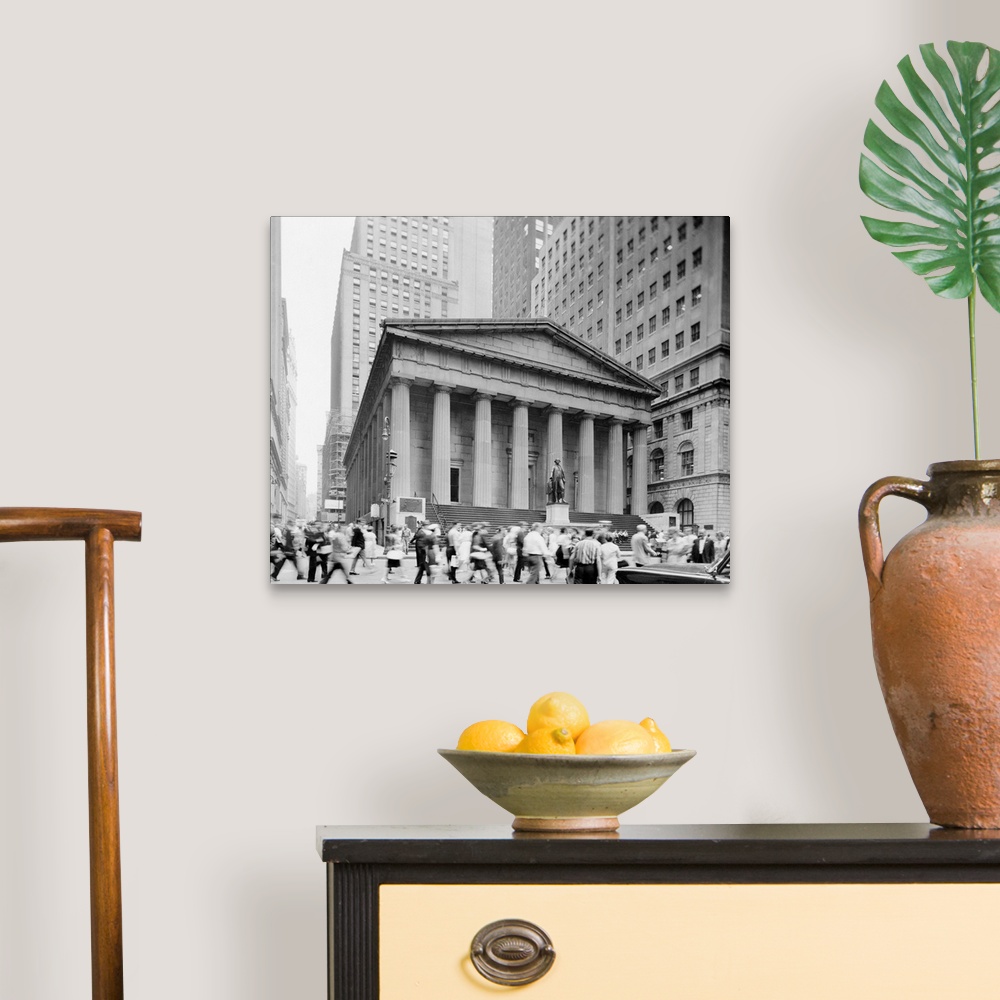 A traditional room featuring Federal Hall at 26 Wall Street in New York City, built in 1842. Photograph, c1970.