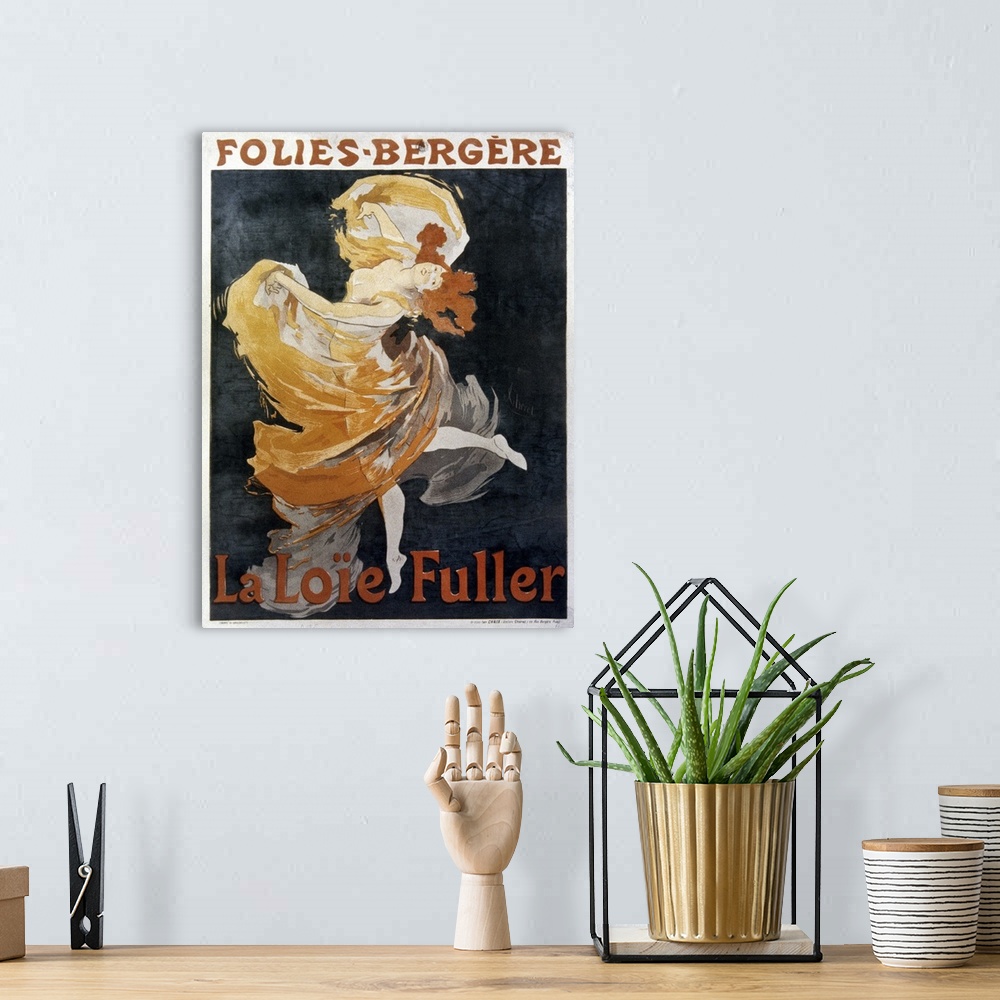 A bohemian room featuring American dancer Loie Fuller (1862-1928) on a French lithograph poster, 1893, by Jules Cheret for ...