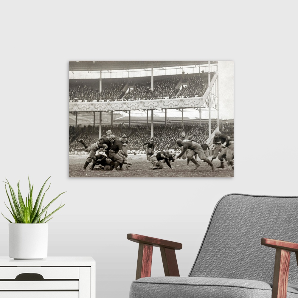 A modern room featuring Football game between the U.S. Army and U.S. Navy at the Polo Grounds, New York City, 1916.