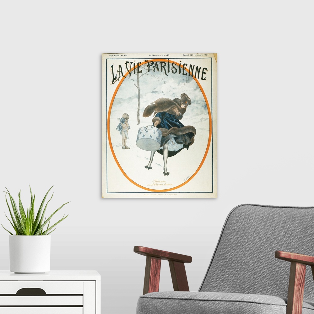 A modern room featuring Frimaire or the Chilled Cupid: cover of the French magazine La Vie Parisienne, November 1921.
