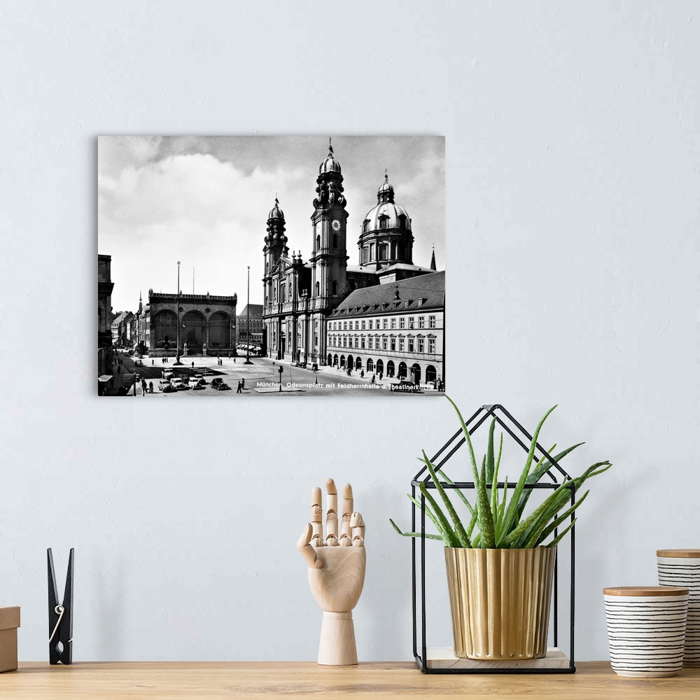 A bohemian room featuring View of the Odeonsplatz in Munich, Germany, including the Hall of Generals (rear) and the Theatin...