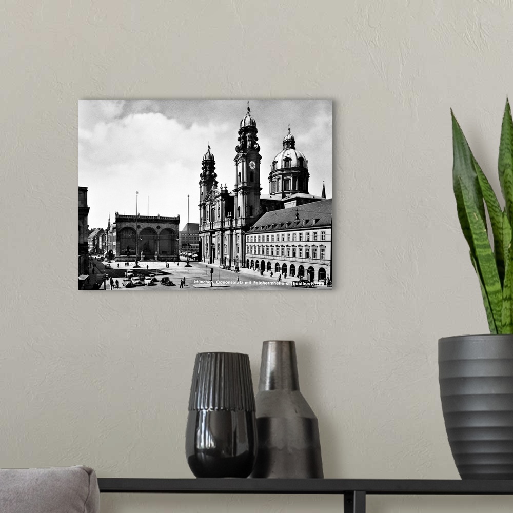 A modern room featuring View of the Odeonsplatz in Munich, Germany, including the Hall of Generals (rear) and the Theatin...