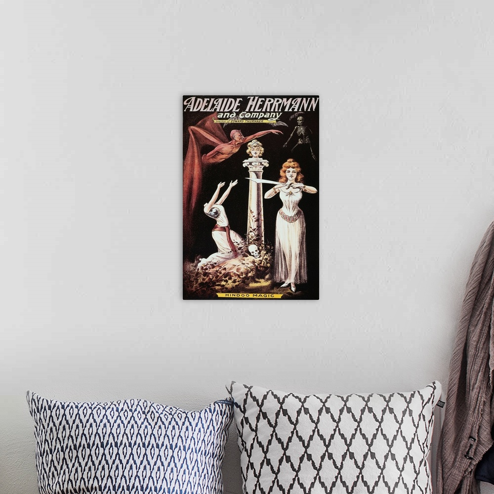 A bohemian room featuring American poster of Adelaide Herrmann.