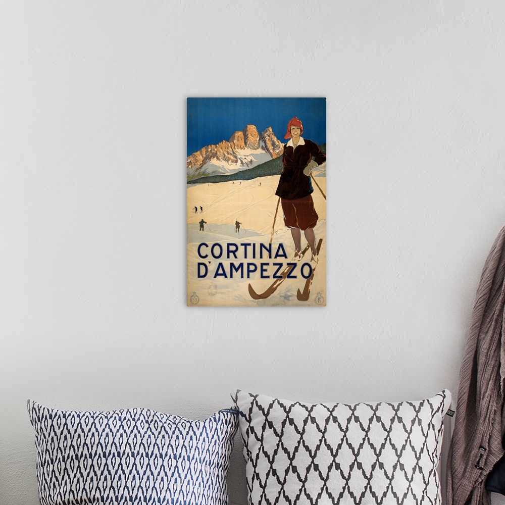 A bohemian room featuring Poster promoting travel to Cortina d'Ampezzo, Italy, c1920.