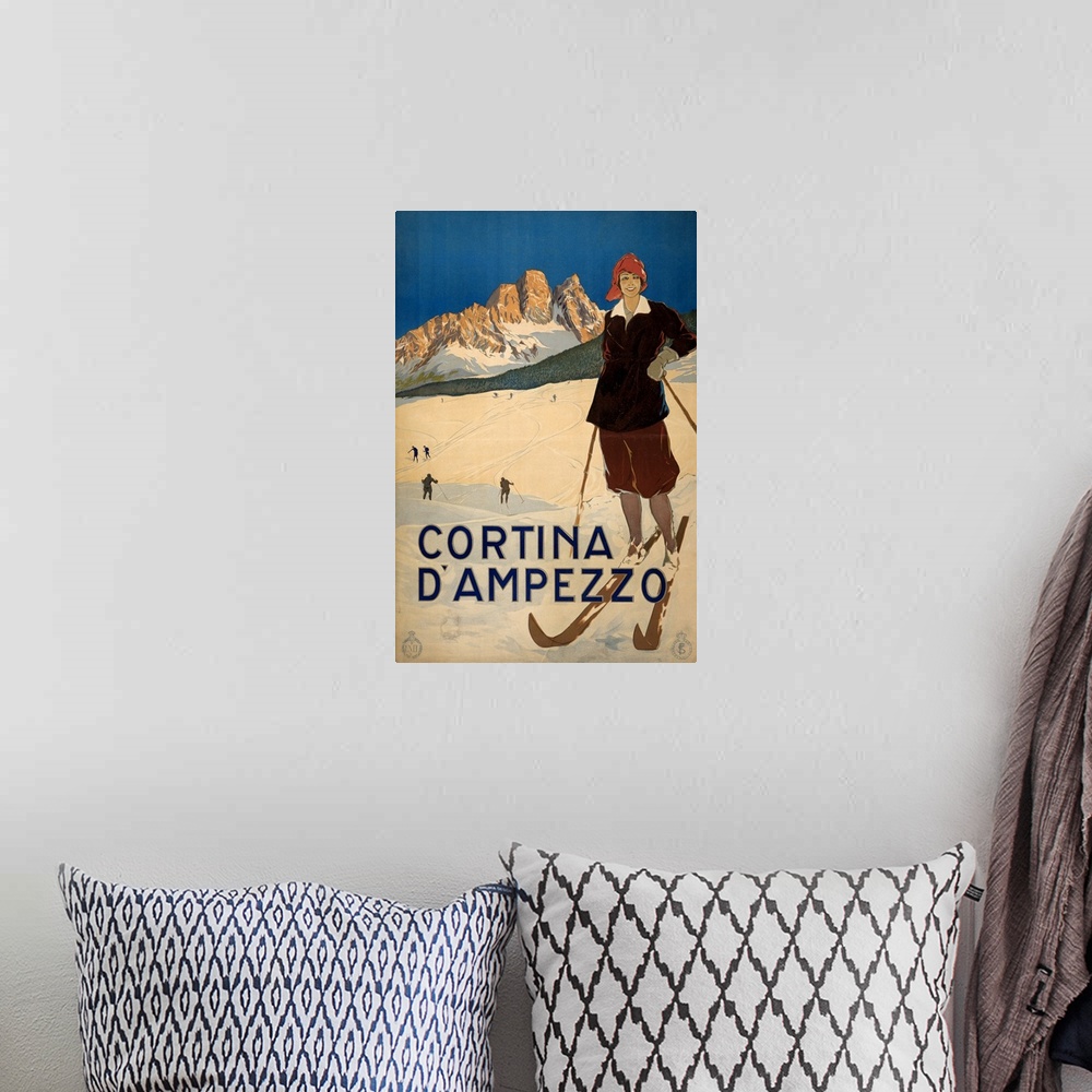A bohemian room featuring Poster promoting travel to Cortina d'Ampezzo, Italy, c1920.