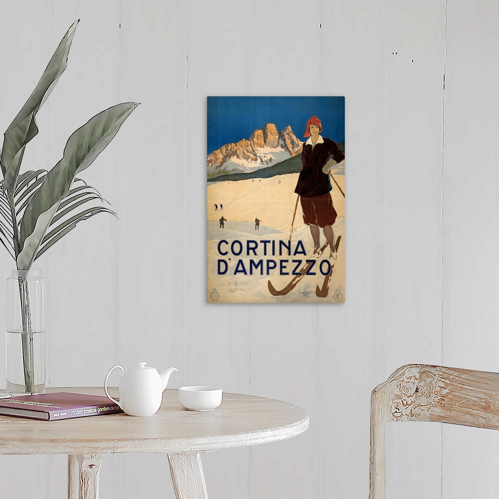 A farmhouse room featuring Poster promoting travel to Cortina d'Ampezzo, Italy, c1920.