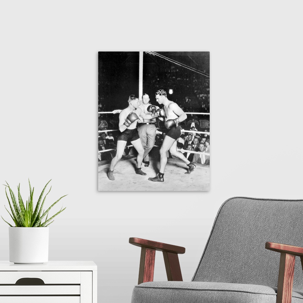 A modern room featuring American boxer. The Dempsey-Newman fight, 1925.