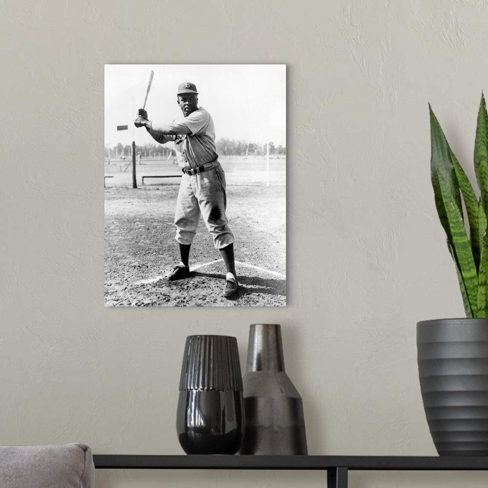 A modern room featuring John Roosevelt Robinson, known as Jackie. American baseball player. Photographed while a member o...