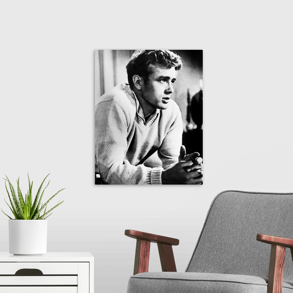 A modern room featuring American actor. In a still from the 1955 motion picture 'East of Eden.'