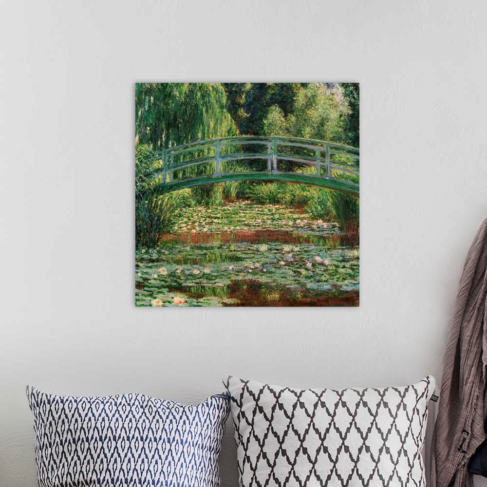 A bohemian room featuring Monet, Water Lily Pool, 1899. 'Japanese Footbridge And the Water Lily Pool, Giverny.' Oil On Canv...