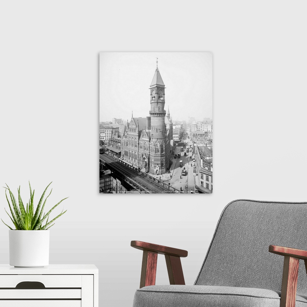 A modern room featuring Jefferson Market Courthouse at 425 Sixth Avenue in New York City. Now a branch of the New York Pu...