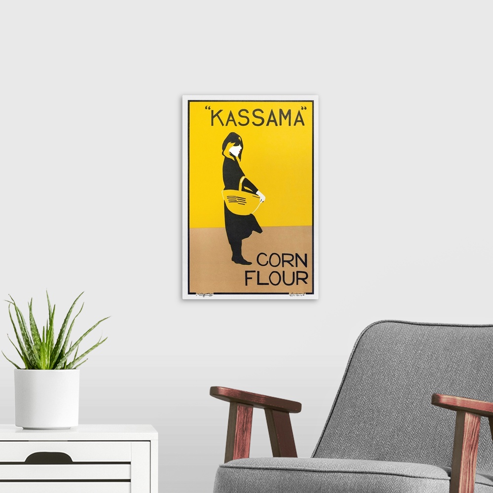 A modern room featuring Ad, Kassama Corn Flour. Advertisement For Kassama Corn Flour. Lithograph By the Beggarstaff Broth...