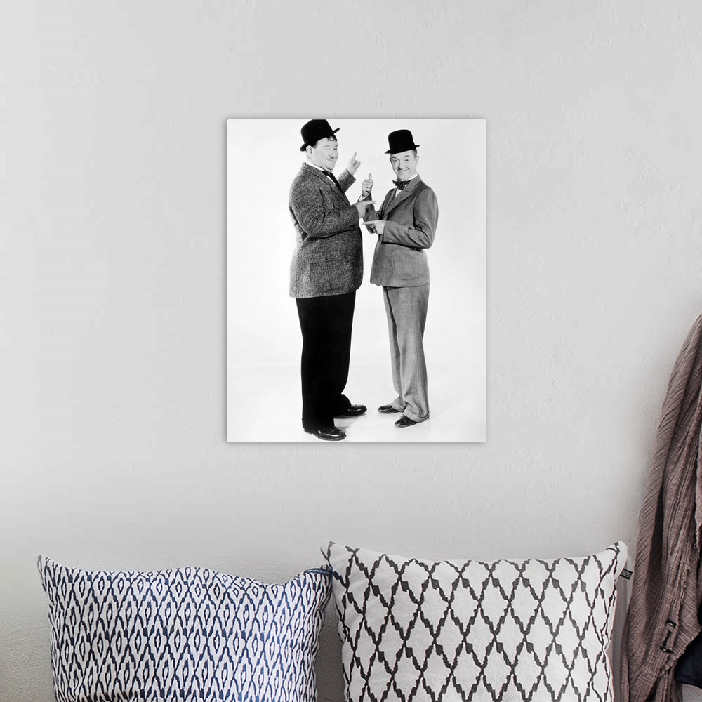 A bohemian room featuring Stan Laurel (right) and Oliver Hardy.