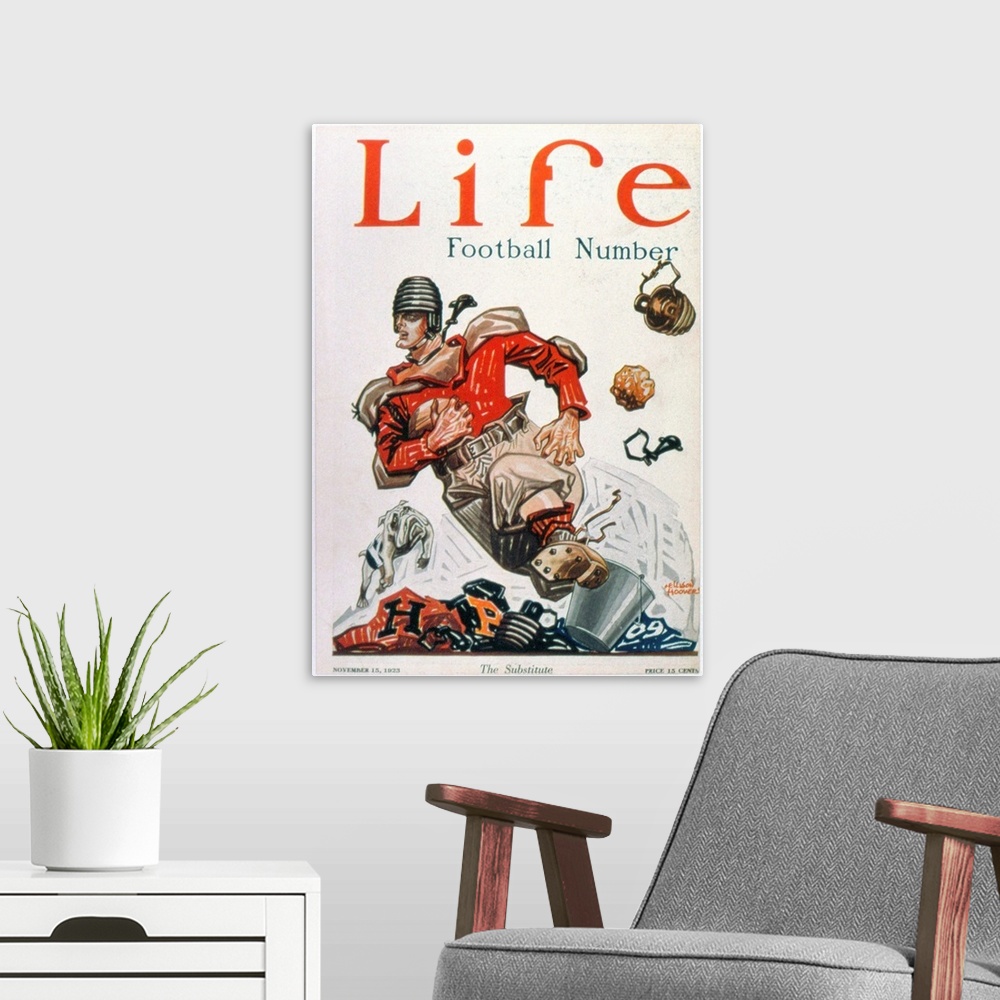 A modern room featuring 'Life' magazine cover, 14 November 1923.