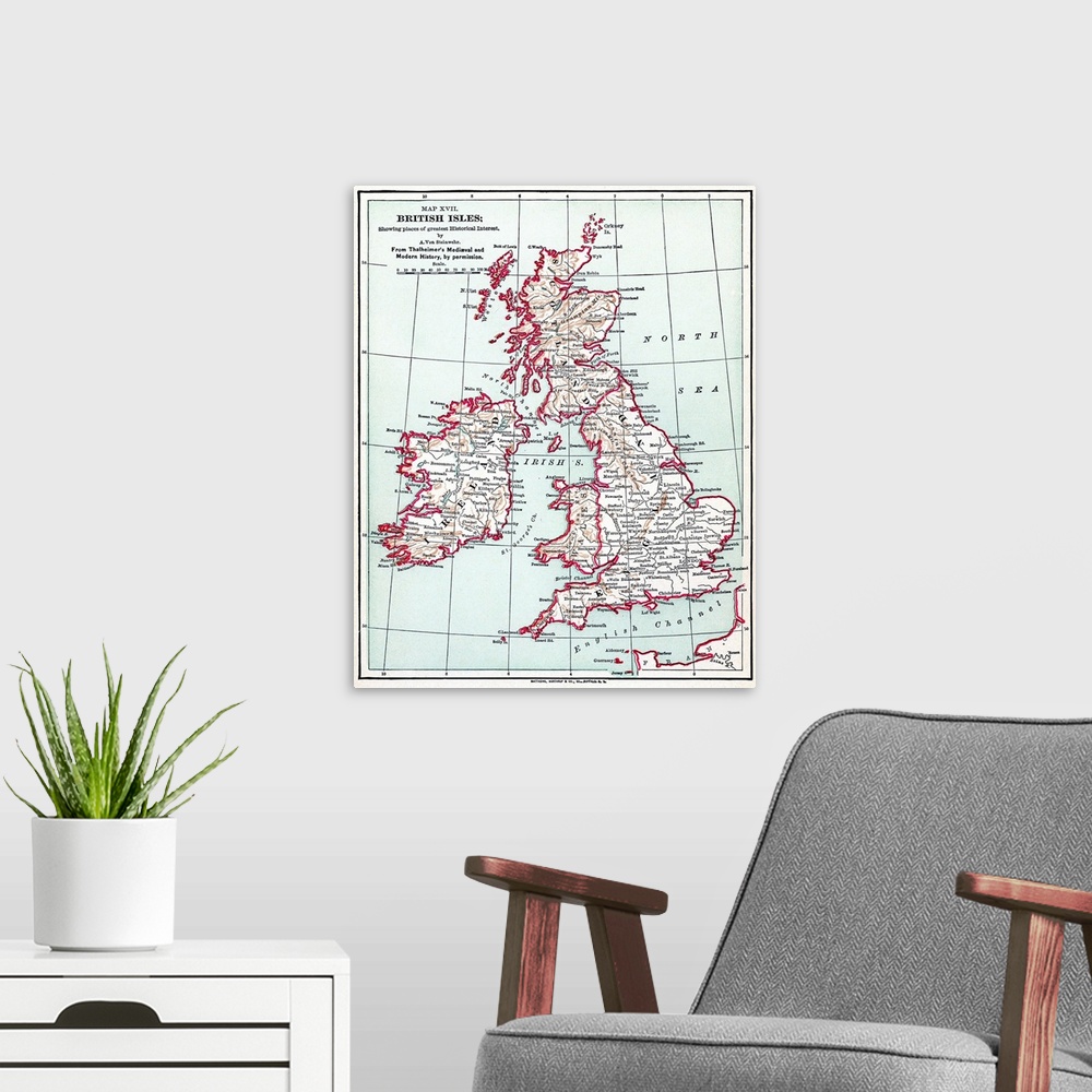 A modern room featuring Map, British Isles, C1890. Map Of the British Isles, C1890, By A German Cartographer, Published I...