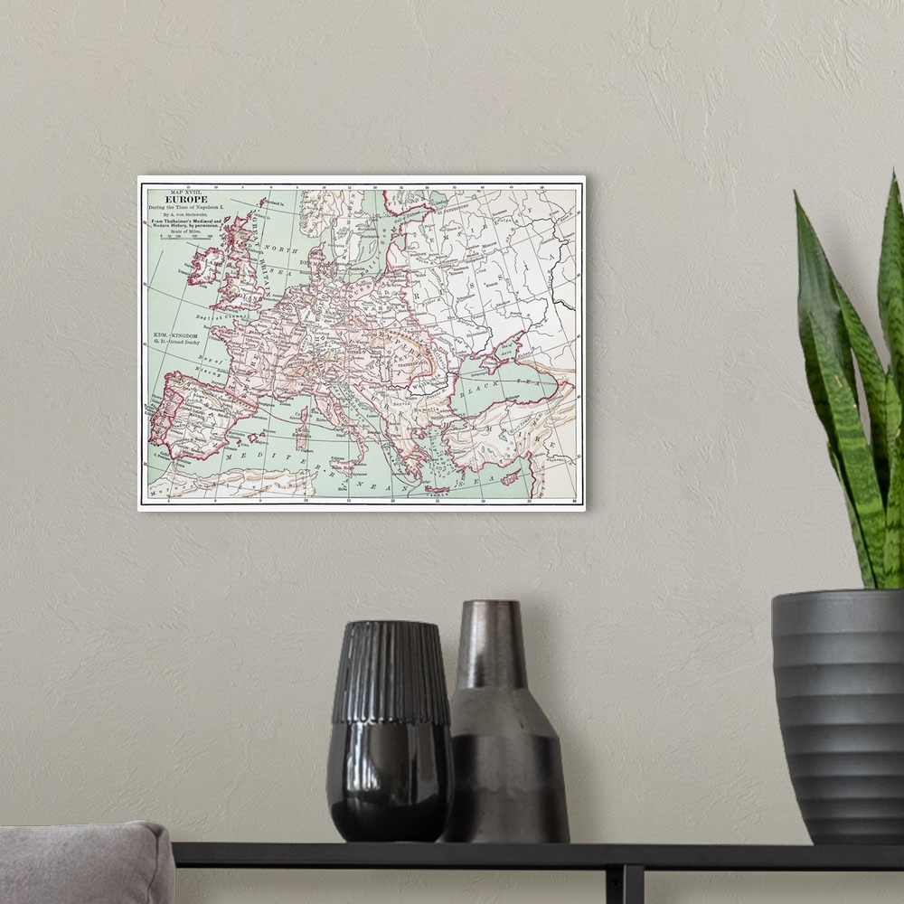 A modern room featuring Map Of Europe, C1812. A 19th Century German Map Of Europe During the Reign Of Napoleon I, C1812.