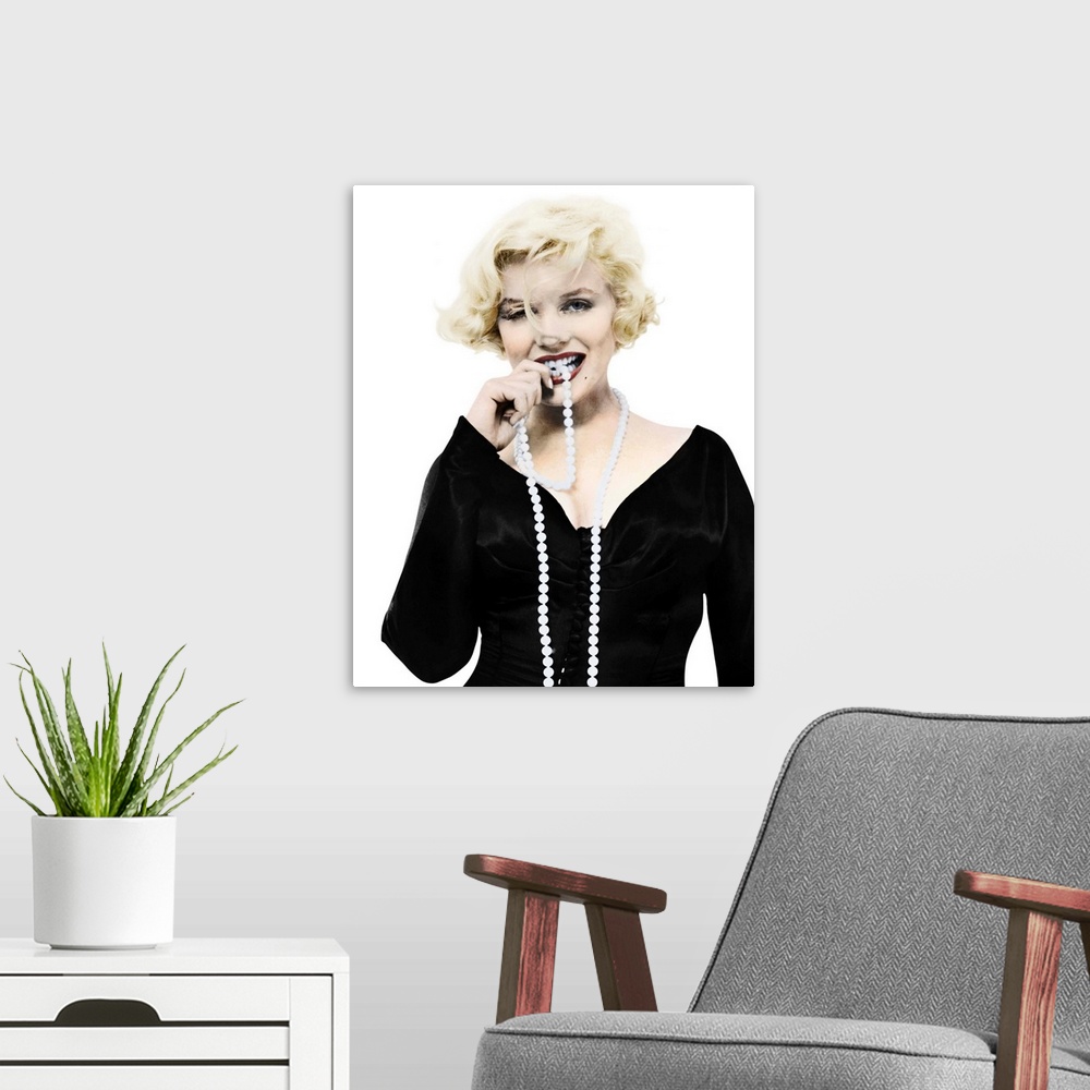 A modern room featuring American cinema actress. Publicity still for 'Some Like It Hot,' 1959, digitally colored by The G...