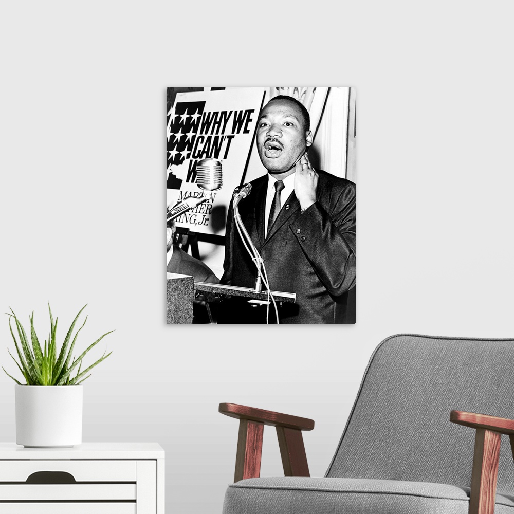 A modern room featuring MARTIN LUTHER KING, JR. (1929-1968). American clergyman and civil rights leader. Photograph by Wa...