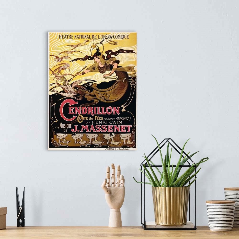 A bohemian room featuring French lithograph poster for Jules Massenet's opera, 'Cendrillon,' 1899.