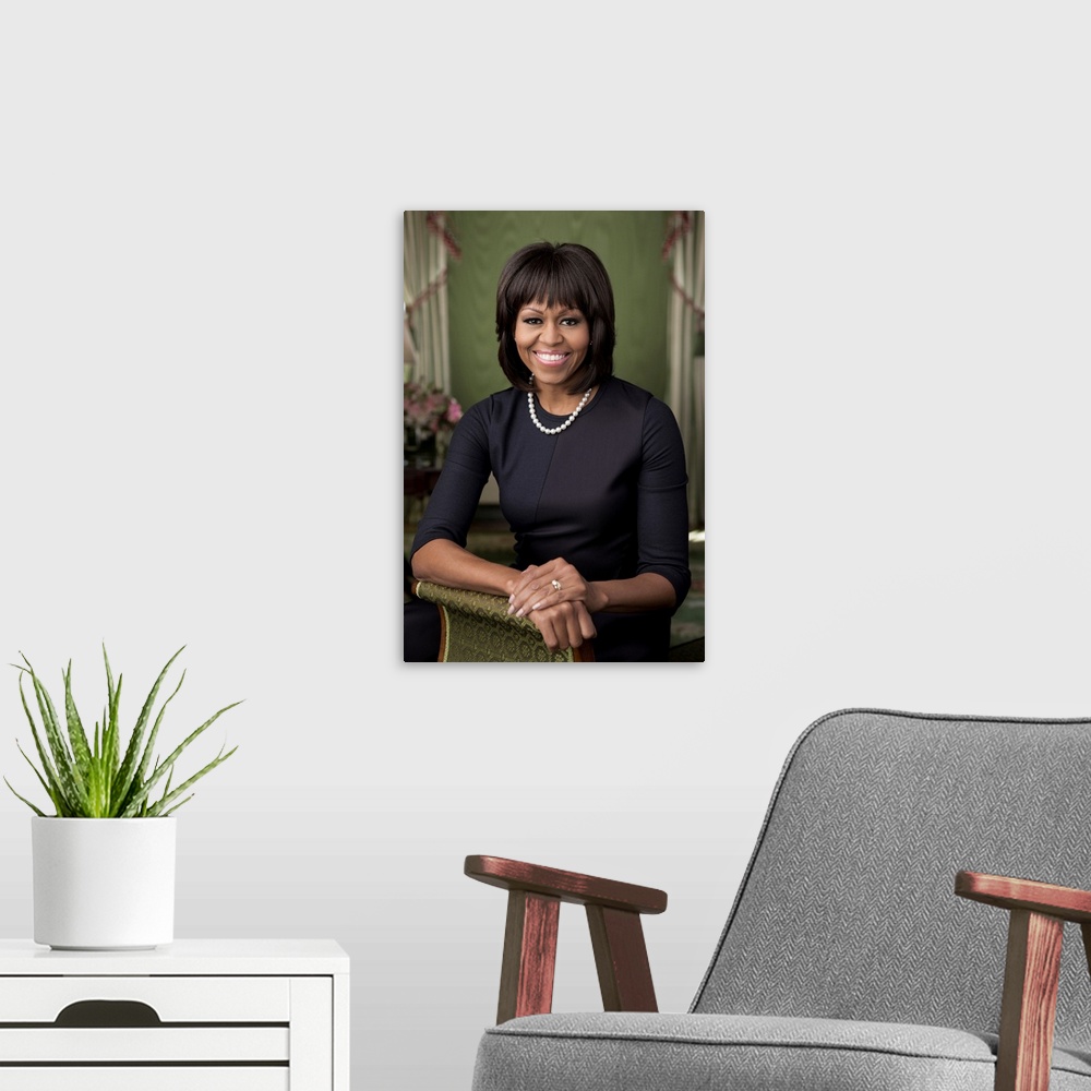 A modern room featuring MICHELLE OBAMA (1964- ). Wife of President Barack Obama. Photograph by Chuck Kennedy, 2013.