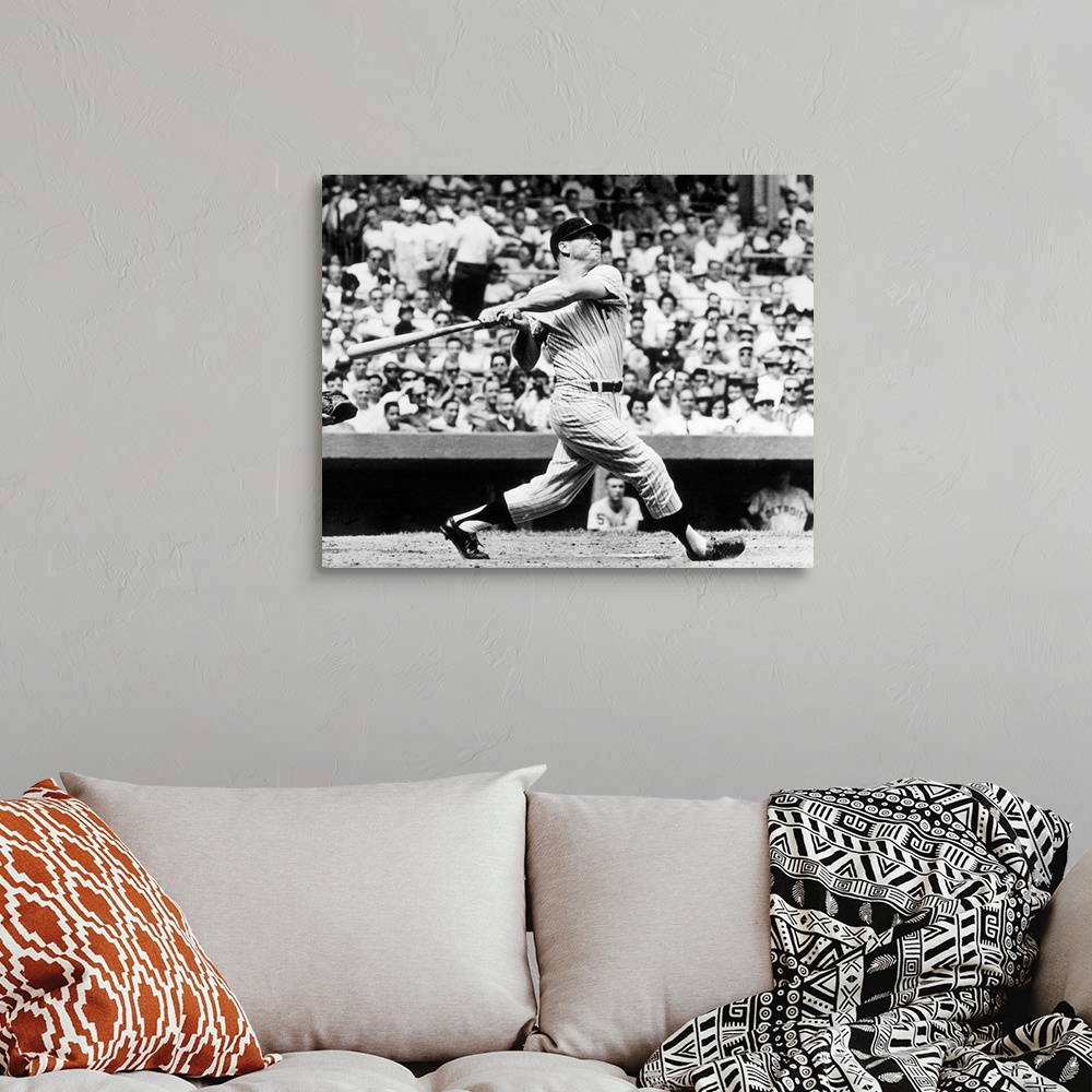 A bohemian room featuring American baseball player. As a member of the New York Yankees, hitting his 49th home run of the s...