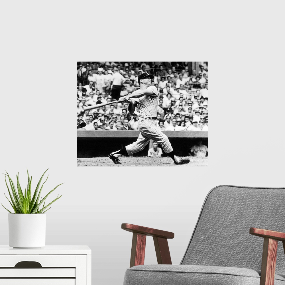 A modern room featuring American baseball player. As a member of the New York Yankees, hitting his 49th home run of the s...