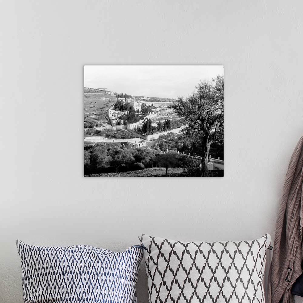 A bohemian room featuring Mount Of Olives. Bird's Eye View From the South Of the Mount Of Olives, East Jersusalem. Photogra...