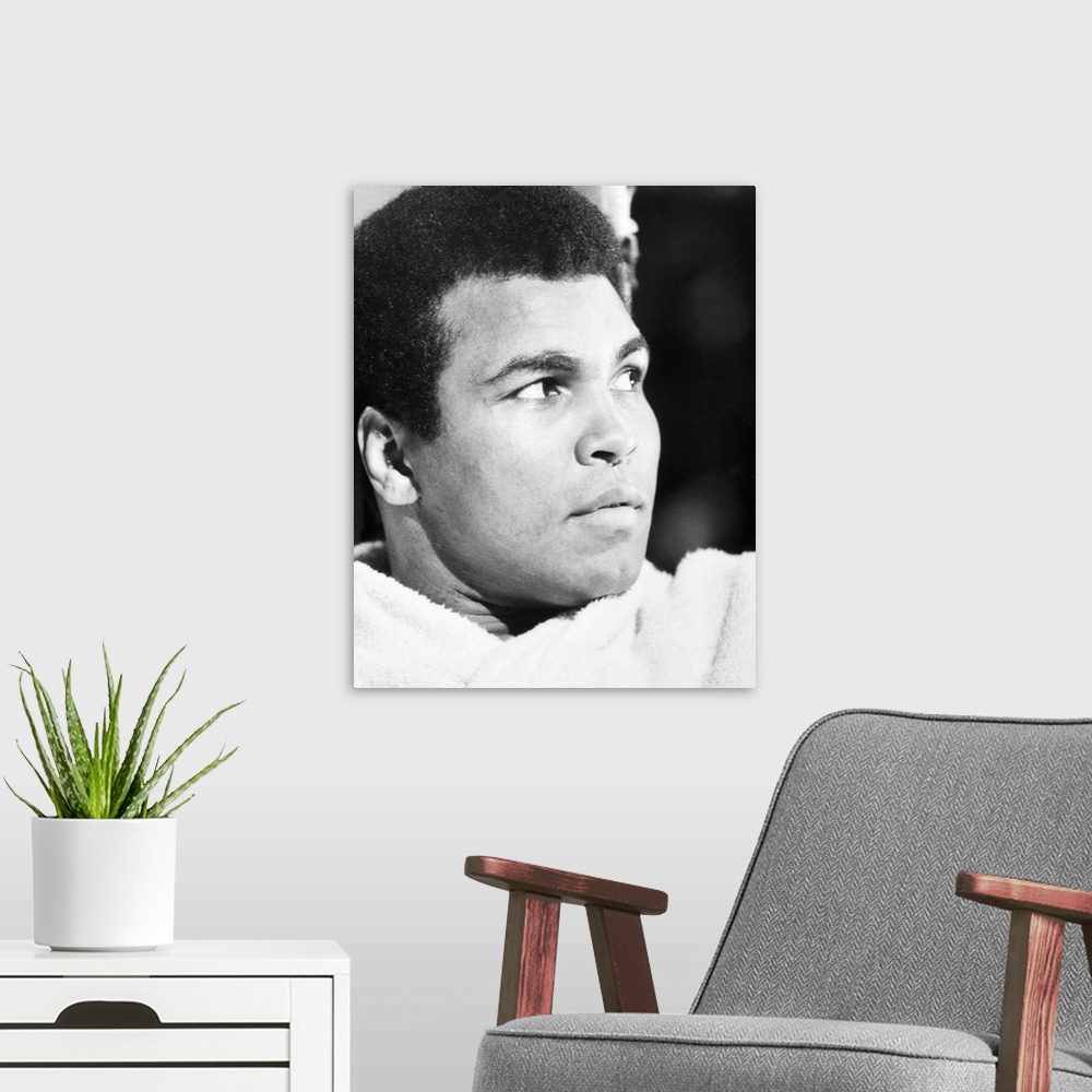 A modern room featuring cassius Clay. American heavyweight boxer.