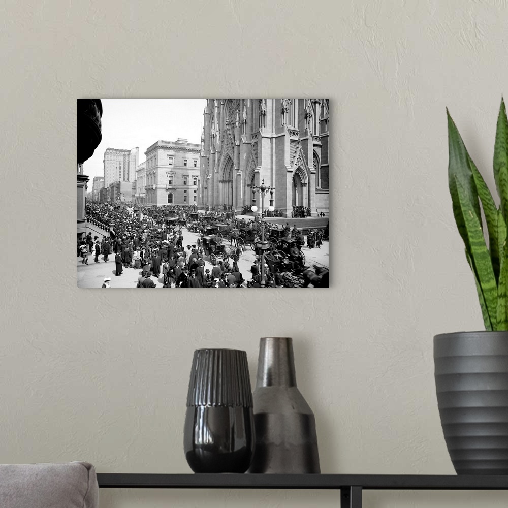 A modern room featuring Crowds in front of St. Patrick's Cathedral on Fifth Avenue in New York City on Easer Sunday. Phot...
