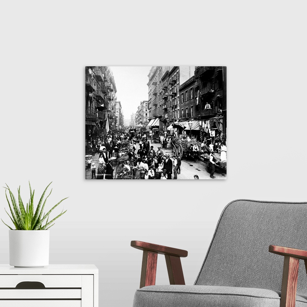 A modern room featuring Mulberry Street in lower Manhattan, c1900.
