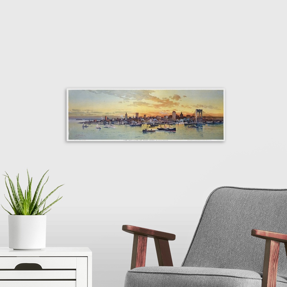 A modern room featuring 'The Sky Line of New York.'
