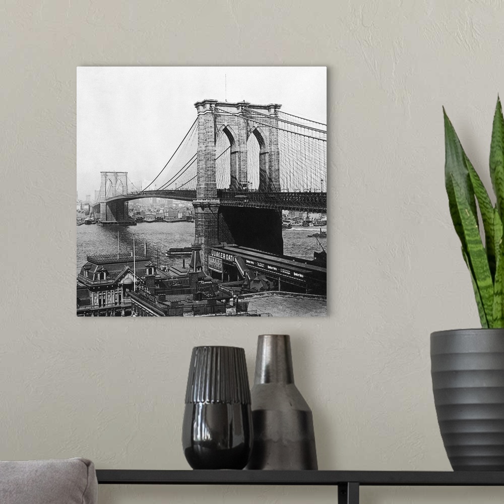 A modern room featuring View of the Brooklyn Bridge: from a stereograph, 1901.