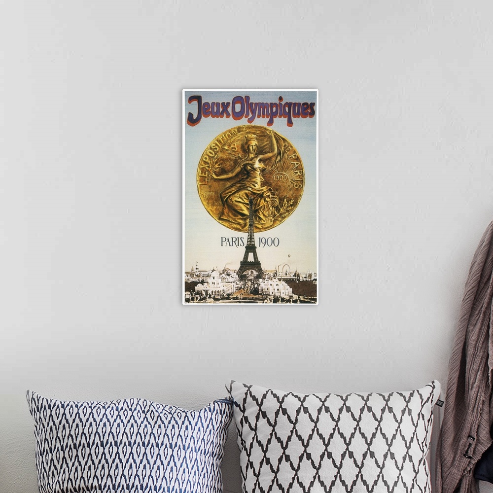A bohemian room featuring Poster from the 1900 Olympic Games, held at Paris concurrently with the World Exposition.