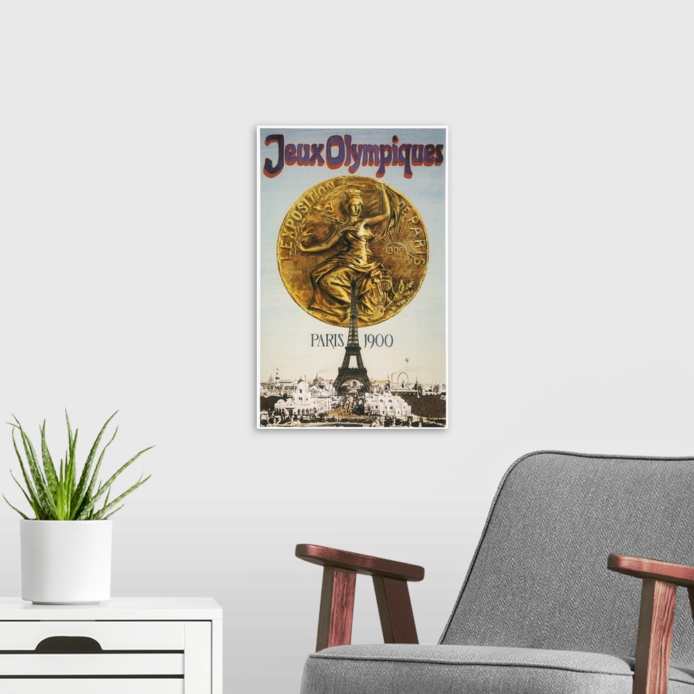 A modern room featuring Poster from the 1900 Olympic Games, held at Paris concurrently with the World Exposition.
