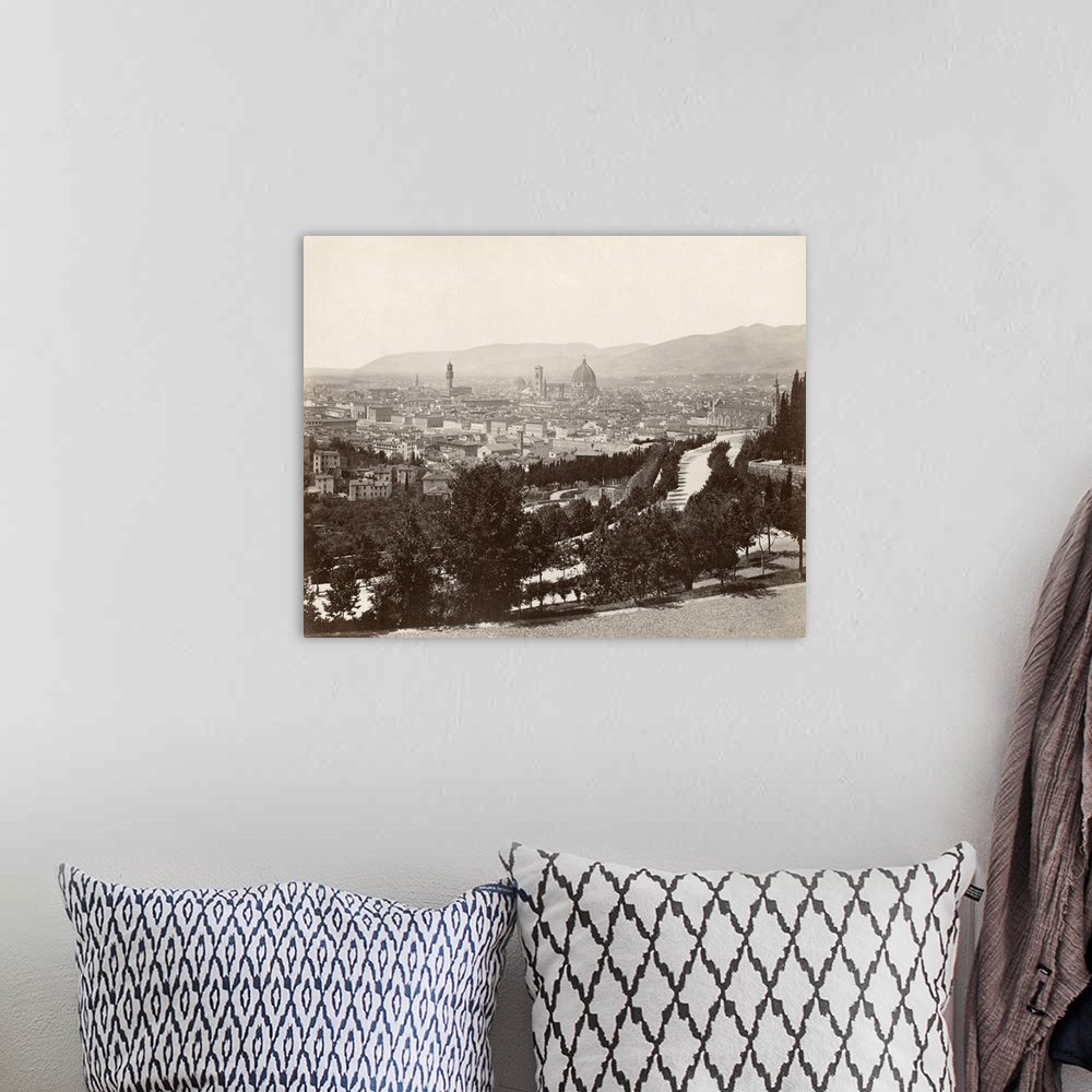 A bohemian room featuring Italy, Florence. Panorama Of the Viale Dei Colli In Florence, Italy. Photograph By Giacomo Brogi,...