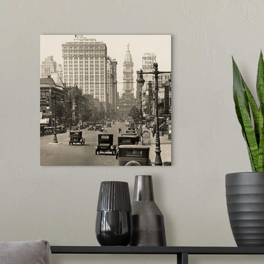 A modern room featuring Looking north on Broad Street towards City Hall, Philadelphia, Pennsylvania. Stereograph view, c1...
