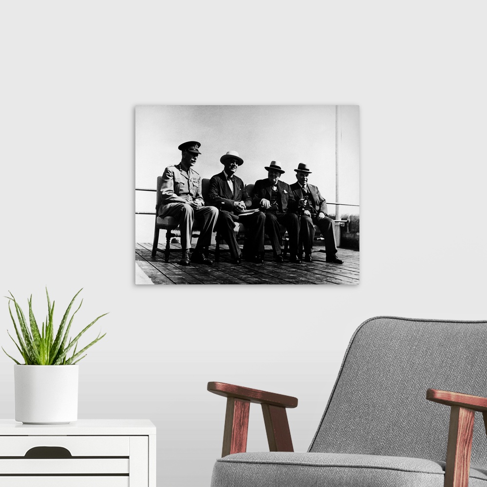 A modern room featuring Allied leaders of World War II at the Second Quebec Conference, September 1944. From left: Lord A...