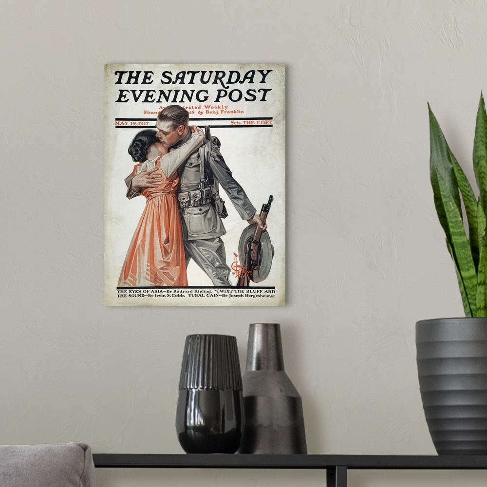 A modern room featuring 'Saturday Evening Post' cover, 1917.