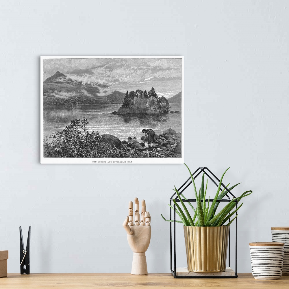 A bohemian room featuring Scotland, Loch Lomond. View Of Inveruglas Isle On Loch Lomond In the Scottish Highlands, With Ben...
