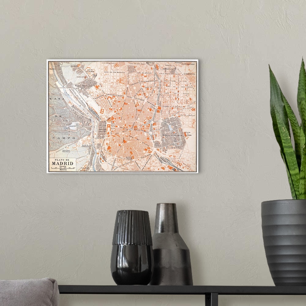 A modern room featuring Spain, Madrid Map, C1920. Spanish Map Of Madrid, C1920.