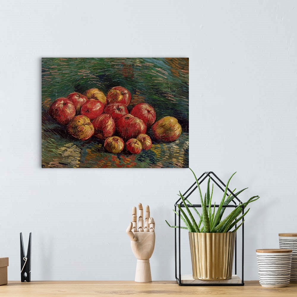 A bohemian room featuring Van Gogh, Apples, 1887. 'Still Life With Apples.' Oil On Canvas, Vincent Van Gogh, 1887.