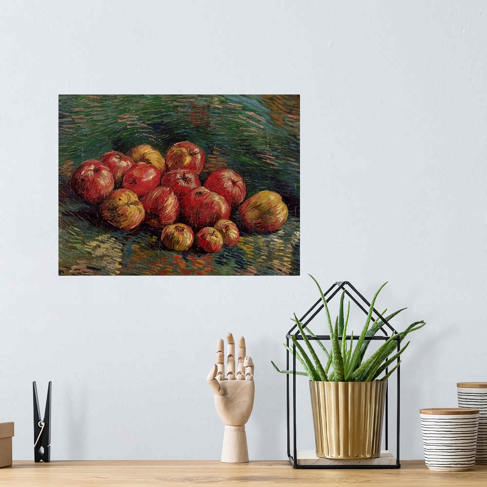 A bohemian room featuring Van Gogh, Apples, 1887. 'Still Life With Apples.' Oil On Canvas, Vincent Van Gogh, 1887.