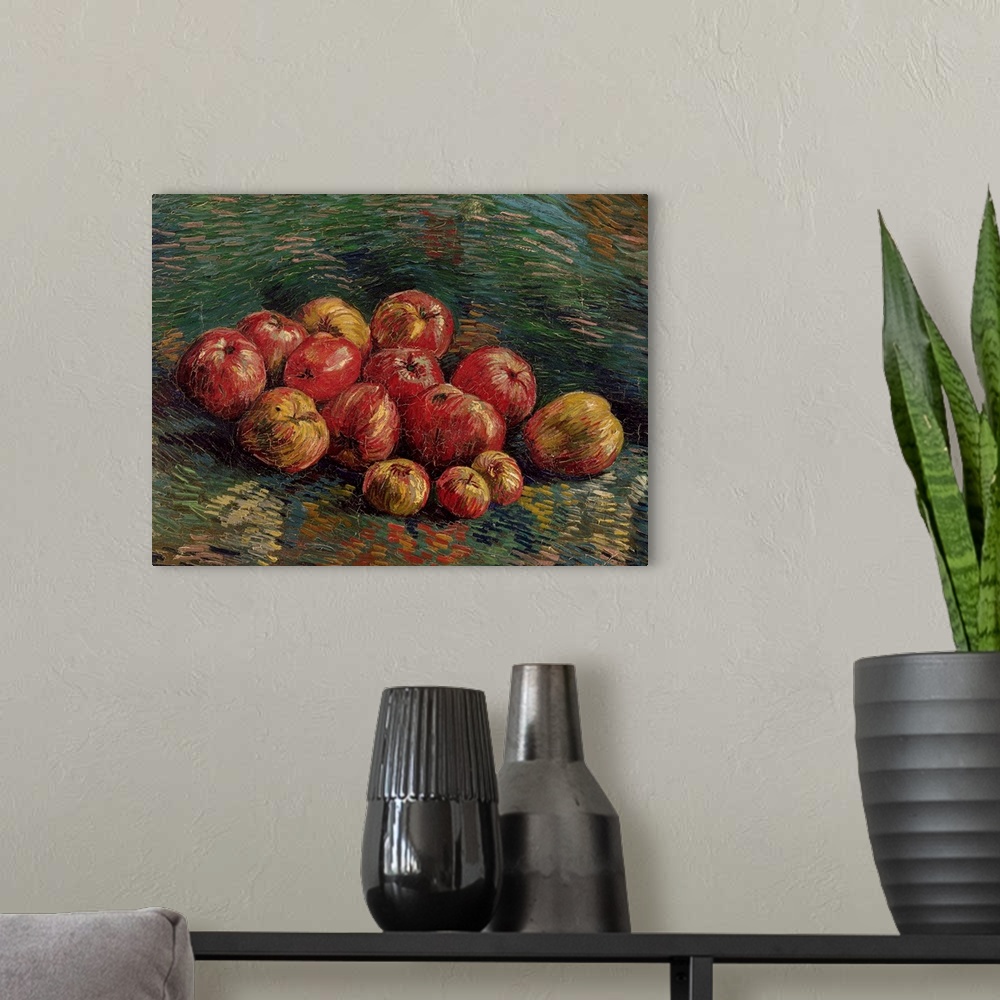 A modern room featuring Van Gogh, Apples, 1887. 'Still Life With Apples.' Oil On Canvas, Vincent Van Gogh, 1887.