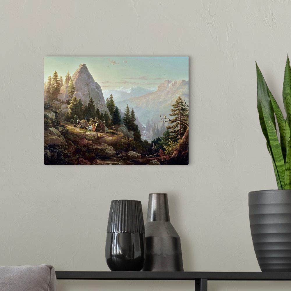 A modern room featuring Sugar Loaf Peak, C1865. 'Sugar Loaf Peak, El Dorado County,' In California. Oil On Canvas By Thom...